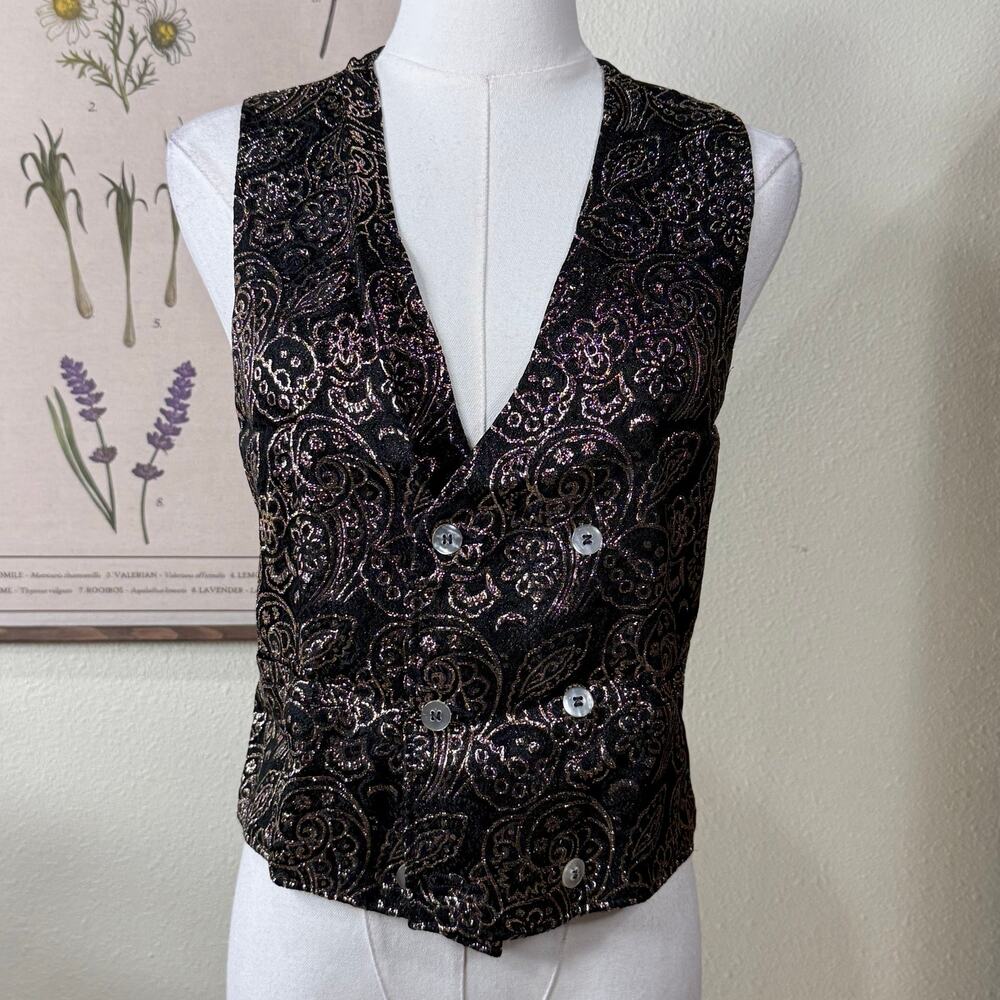 Vintage 90s Metallic Paisley Floral Vest Whimsigoth Fairy Grunge Witchy Boho S M